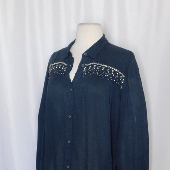 Anthropologie FLOREAT Beulah Navy Blue Beaded Top Blouse Tunic Beading Small - Picture 8 of 15